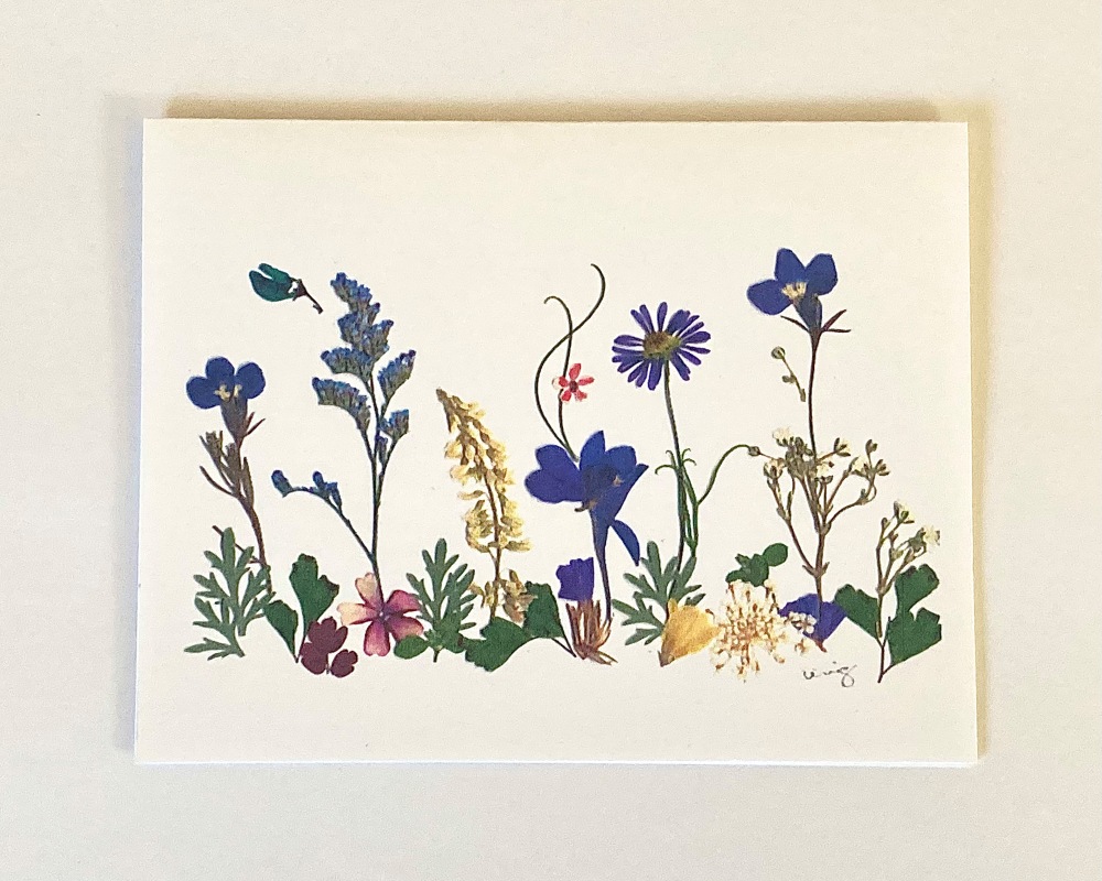 Pressed flower note card, little garden design
