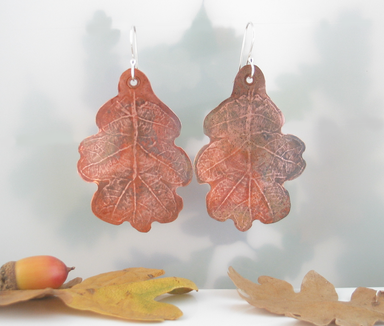 copper oak leaf earrings
