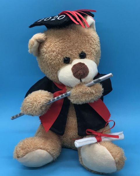 Plush Personalized Graduation Bear Class 2021. Honey tan bear with choice of school accent color.Plush Personalized Graduation Bear Class 2022. Honey tan bear with choice of school accent color. Artistic and creative grad gift  to remember 2021 for a lifetime.  Beauttifully created for all flutist. Check out our NO INSTRUMENT grad bears and our cute graduate beaes in face masks. Weve got you covered!