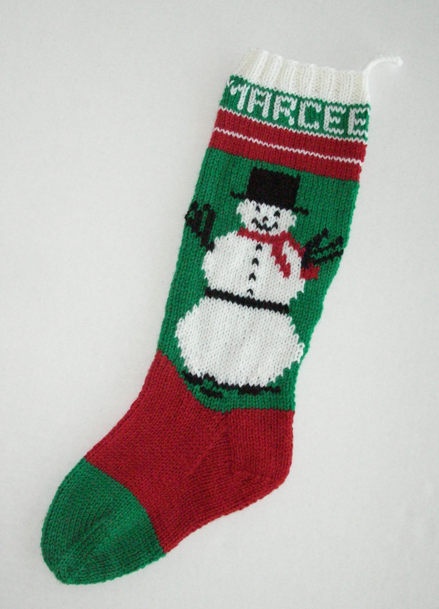Snowman with red scarf knit  stocking
