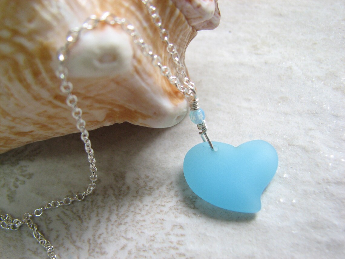 Cultured sea glass blue heart necklace