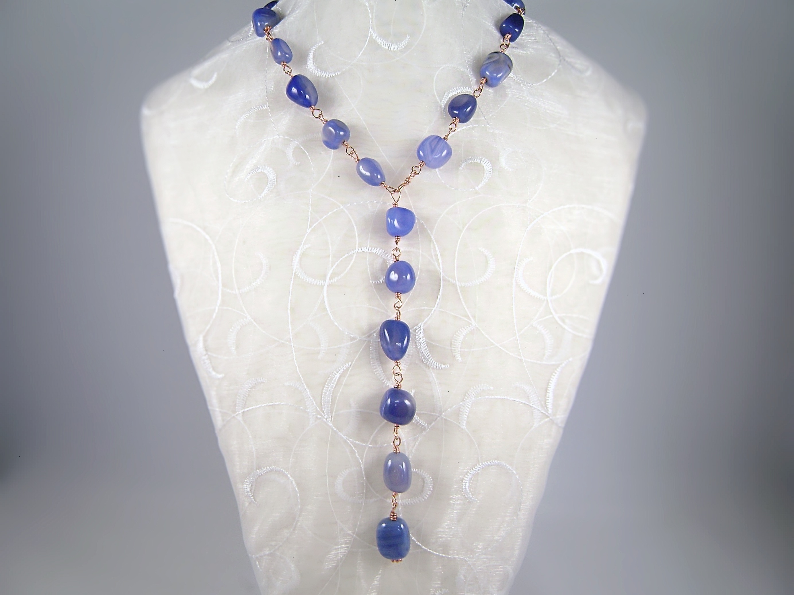 Blue Agate Y Necklace, Copper