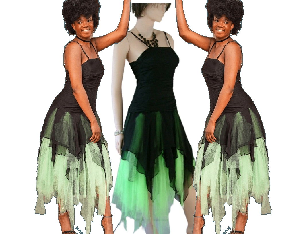 Black and lime green prom dress