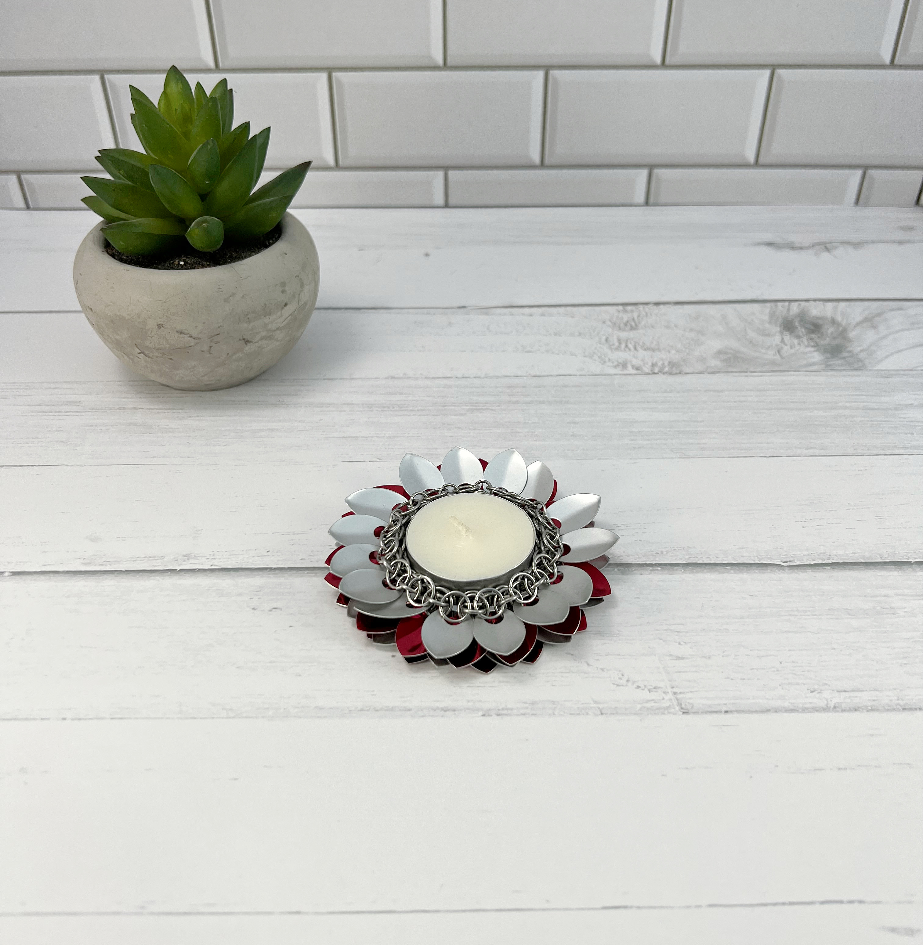 Red and White Candle Holder