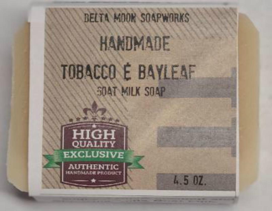 Label of Tobacco and Bay Leaf Goat Milk Soap