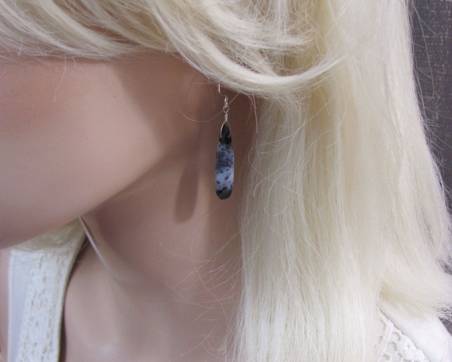Dendrite Opal Drop Earrings, Natural Dendritic Opal