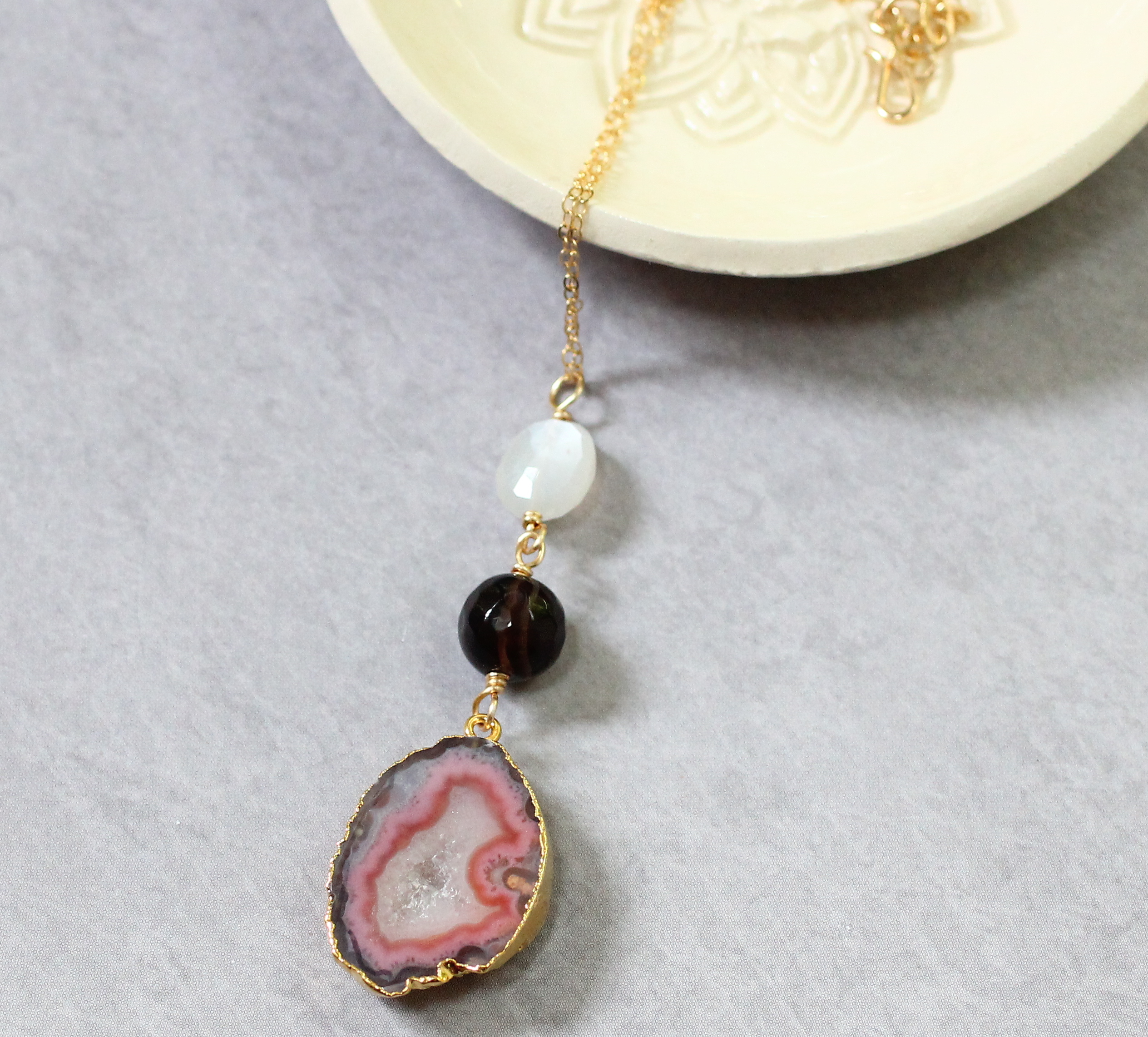 Multistone Long Geode Necklace